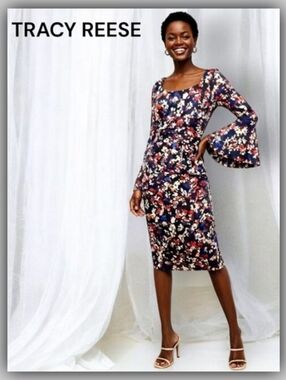 Tracy Reese Silk Multicolor Dress With Bell Sleeves Size 8